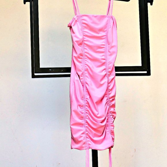 Bubble Gum Pink Ruched Bodycon Mini Dress Small - Picture 7 of 12